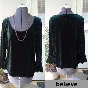 Believe Green Velour Bell Sleeved Blouse